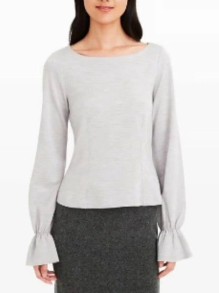 Club Monaco Gray 100% Wool Knit Boat Neck Cinch Bell Sleeve Sweater — image 2 of 6